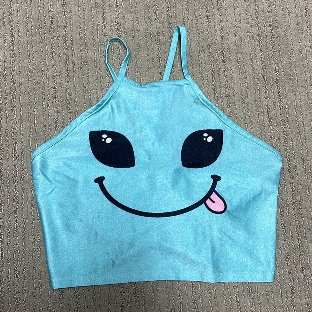 Blue high neck wrap around top